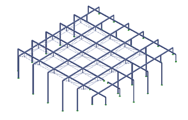 Modelo RSTAB da estrutura em aço (© Frener & Reifer)