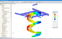 Modelo RFEM de escada em caracol com visualização de deformações (© Vic Obdam Staalbouw BV)